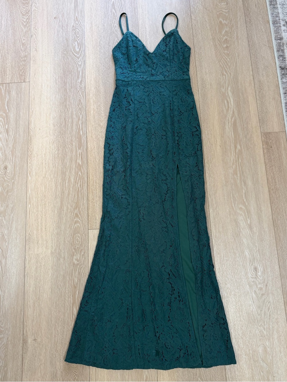 Showpo Teal Lace Maxi Dress with Side Slit